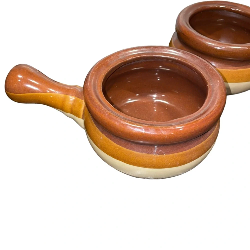 2 Lot Vintage French Onion Chili Soup Crocks Stoneware‎ Bowls